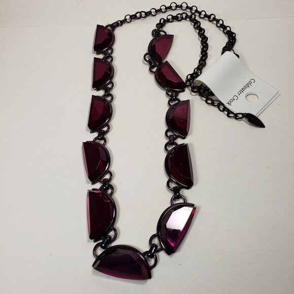 Coldwater Creek Statement Necklace – Bold Black, Half-Moon Beads, Pink Gemstones - Picture 6 of 13